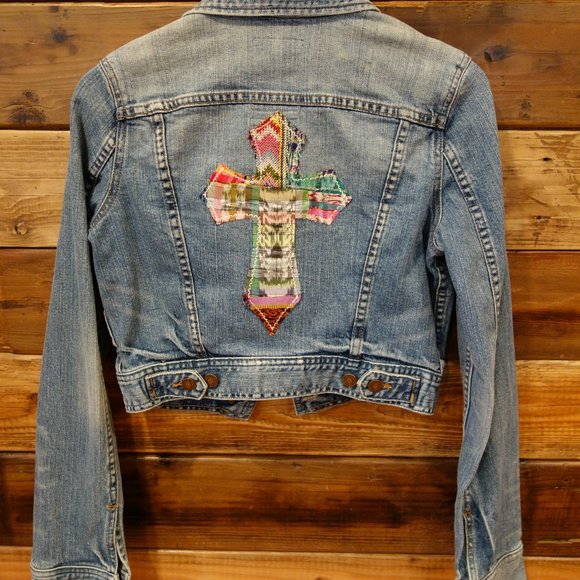 Abercrombie & Fitch Jackets & Blazers - One-of-a-Kind Vintage Abercrombie & Fitch Crop Jean Jacket w/ Custom Cross - M